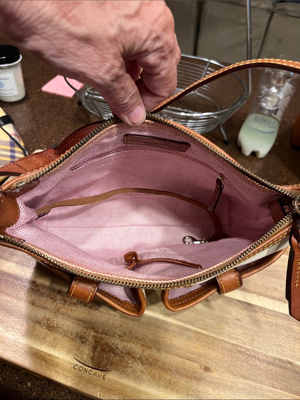Dooney & Bourke Cream and Brown Leather-Trim Shoulder Bag - Picture 3 of 6
